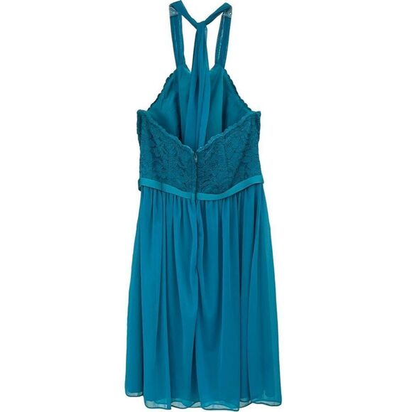 David's Bridal Mini Dress Size 10 Teal Oasis Fi7020 Halter Neck tie Mini - Picture 3 of 9
